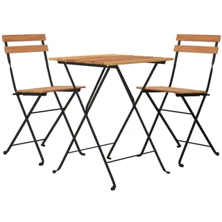 vidaXL Bistro Set 3-TLG., Klappbar Gartenmöbel Set, Essgruppe mit Stahlrahmen, Balkonset Sitzgruppe Garnitur Klapptisch, Massivholz Teak Stahl