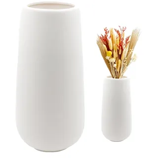 Keramik Vase Weiß 20cm Hoch Gefrostete Oberfläche, Blumenvasen Modern für Tischdeko Innenbereich, Deko Vasen für Pampasgras, Boho Vase für Frische Blumen Trockenblumen