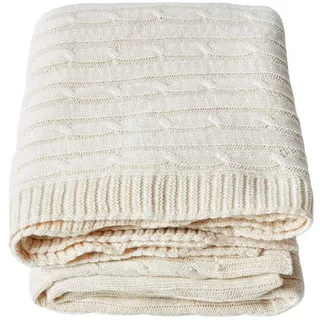 Homescapes Strickdecke 130/170 cm, Baumwolle mit Zopfmuster , Naturfarben , Textil , Uni , Rechteckig , 130x170 cm , Oeko-Tex® , Heimtextilien, Wohntextilien, Decken