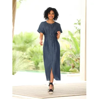 A-Linien-Kleid HEINE "Kleid", Damen, Gr. 48, Normalgrößen, rauchblau, meliert, 60% Baumwolle, 40% Lyocell, unifarben, lang, Rundhals, Kleider A-Linien-Kleid