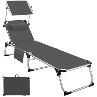 tectake Sonnenliege aus Aluminium Aurelie, 218 x 60 x 33,5 cm, inkl. Seitentasche, grau , Dunkelgrau , Kunststoff , 60x33.5x218 cm , Gartenmöbel, Gartenliegen