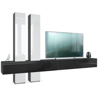 Vladon Wohnwand Weiß Hochglanz Holzwerkstoff, 330x204x39 cm, Wohnzimmer, Wohnwände,