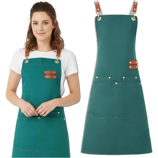 EDIBAZZAR | Küchenschürze für Damen und Herren, wasserdicht, mit Taschen, schützend, grün