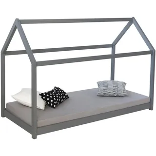 Homestyle4u Hausbett 1853 90 x 200 cm Kiefer grau lackiert
