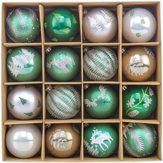 Valery Madelyn Kunststoff-Weihnachtskugeln, Oasis-Serie, weiße grüne Weihnachtskugeln für Weihnachtsbaumschmuck, Weihnachtsschmuck, Kraftpapier, 16 Stück, 8 cm