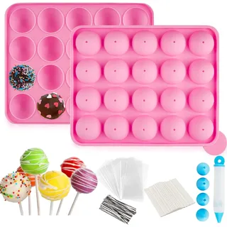 262 Stück Cake Pop Form Set - mit 20 Kavitäten Silikon Cake Pop Stiele Form, Kuchen Lollipop Sticks, Lutscherstäbchen Wrapper, Sliver Twist Ties