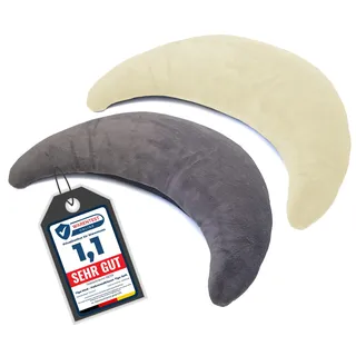 Tiga-Med 2 x Halbmondkissen TIGA-Soft | 2 Stück | Ergonomisches Nackenkissen/Stillkissen/Kopfkissen mit Mikroperlen | Bezug separat waschbar bei 40°C (grau & beige)