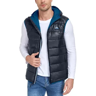 Mapamyumco Herren Daunenweste leichte wasserdichte lässige Outdoorjacke mit Kapuze, ärmellose Daunenjacke Marineblau XL