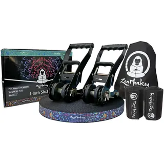 ZenMonkey 2,5 cm Slackline-Kit mit doppeltem Ratschensystem, zweifarbigem Gurtband, Baumschutz und Tragetasche