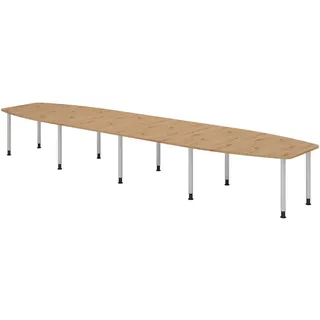 Hammerbacher Konferenztisch KT52C asteiche Tonnenform, Rundrohr silber, 520,0 x 85,0 - 130,0 x 72,0 - 74,0 cm