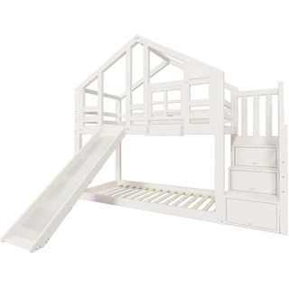 Merax Etagenbett 90x200cm Baumhaus Rutsche Weiß