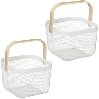 Relaxdays Drahtkorb mit Henkel 26 x 17,5 x 24,5 cm weiß