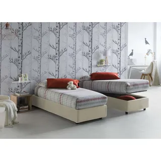 Talamo Italia - Einzelbett Rachele, Bettkasten mit Stoffbezug, 100 % Made in Italy, Öffnung vorne, inklusive Matratze 80 x 200 cm, Beige