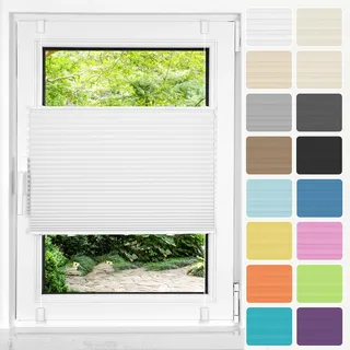 HOMEDEMO Plissee ohne Bohren Klemmfix, B35 x H80 cm Weiß, Faltrollo Plisseerollo Jalousie für Tür & Fenster Blickdicht Sichtschutz Sonnenschutz Rollo