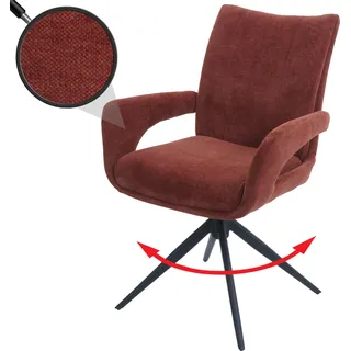 Esszimmerstuhl HWC-O78, Küchenstuhl Stuhl, drehbar Auto-Return, Stoff/Textil Chenille (310g/m2) rotbraun - Rot