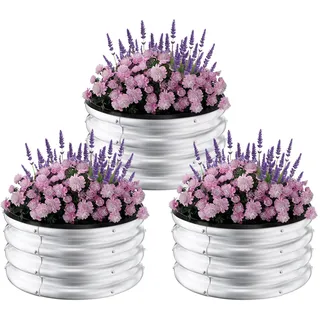 GarveeLife Hochbeet Metal 60x28Cm | 3Stk. Rundes Hochbeet Für Den Außenbereich | Metall Gartenbeet Für Gemüse | Verzinktem Stahl-Hochbeete Für Die Gartenarbeit | Oberirdischer Gartenkasten Für Blumen