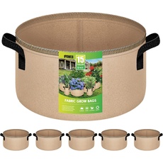 iPower 45L 5er Pack Grow Bags Stoff Belüftungstöpfe Behälter mit Riemengriffen für Kindergarten und Pflanzen (Tan)