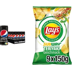 Erfrischend und Knusprig: Pepsi Zero Zucker (24x0,33L) & Lay's Subway Chicken Terriyaki (9x150G), Cola Geschmack trifft auf herzhafte Chips