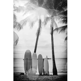 queence Acrylglasbild »Surfboards«, Kunst-Schwarz-Weiß-Strand-Palmen-Strandbilder, Fine Art-Print in Galeriequalität, schwarz