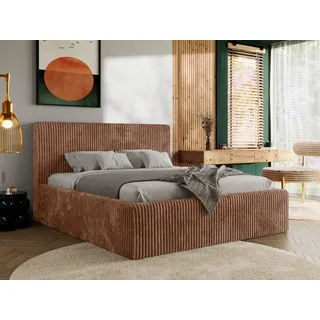 MKS MEBLE Polsterbett mit Bettkasten TILIANO CLASSIC Doppelbett mit Kopfteil 200x200 Lattenrost Gasfeder Multipocket Matratze ELORI LUX Orange Cord - Orange