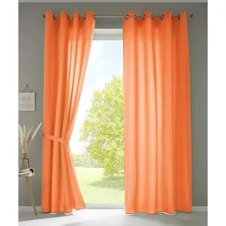 Gardinenbox 2er Set Vorhänge Schal Ösen »Berlin« HxB 245x140 cm Orange Blickdicht Microsatin Lichtdurchlässig Uni Matt, 20405N2