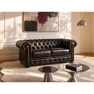 Chesterfield Ledersofa 2-Sitzer - Büffelleder - Braun - BRENTON