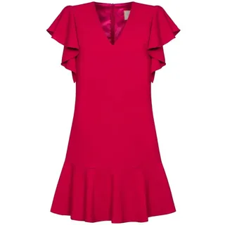 Swing Fashion Women's Megan Damen Cocktailkleid | Festliches Partykleid | Sommerkleid | Abendkleid | Rüschen Freizeitkleid | Minikleid | Elegantes Kleid | V-Ausschnitt | Kurzarm | Rot | 38, M