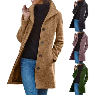 Damen Wollmantel - Herbstjacke Kurzmantel Elegant Lang Damenmantel Für Den Übergang Winterjacke Warm Trenchcoat Wolljacke Winter
