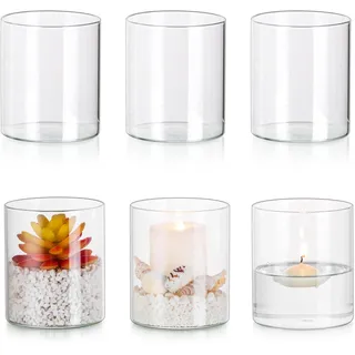 Glasseam Windlicht Glas Glaszylinder für Kerzen: 6er Set Kerzengläser Windlicht Outdoor für Tischdeko Modern Kerzenglas Vase für Hochzeit Wohnzimmer Deko