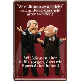 WOGEKA ART Retro Blechschild - Älter werden, aber Spaß dabei haben - Lustiger Spruch als Geschenkidee für Senioren zu Geburtstag Weihnachten als Deko Schild 20x30 cm Vintage Metallschild 1896