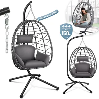 Makika Hängesessel mit Gestell höhenverstellbar aus Polyrattan in Grau - Grau