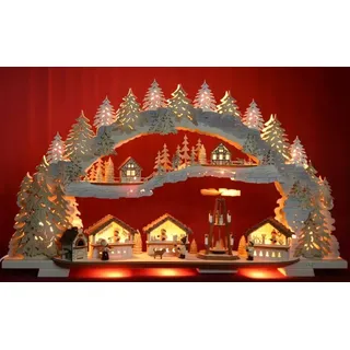 3D-Schwibbogen 72cm Weihnachtsmarkt mit elektrischer Pyramide Erzgebirge Lichterbogen