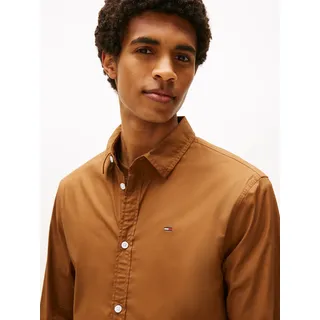 Langarmhemd TOMMY JEANS "Sabim Stretch Shirt", Herren, Gr. S, N-Gr, pecan nut, Web, Obermaterial: 97% Baumwolle, 3% Elasthan, schmal normal, Rundhals, eingesetzt 2-Knopf-Manschette mit Schlitz, Hemden Langarmhemd, Stretch Hemd, Premium, Slim Fit, mit Elasthan