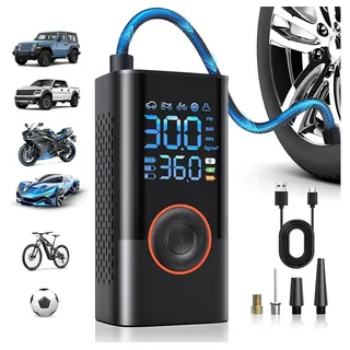 powools Kabelloser Elektrische Luftpumpe, 150PSI Akku Kompressor Fahrradpumpe mit LED-Licht & Auto-Stopp, Wiederaufladbare Reifenpumpe für E-Bike, Auto, Motorrad, Bälle, Schwarz, Standard Capacity