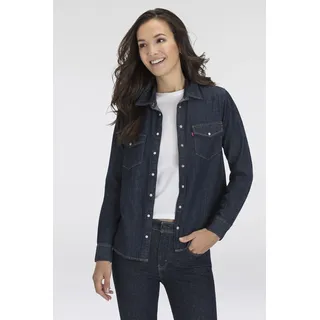Jeansbluse LEVI'S "ESSENTIAL WESTERN", Damen, Gr. L (40), today's news, Denim/Jeans, Obermaterial: 91% Baumwolle, 9% Leinen, Basic, figurbetont hüftbedeckend, eckige 1-Knopf-Manschette mit Schlitz, Blusen Jeansbluse, mit Brusttaschen mit Druckknöpfen