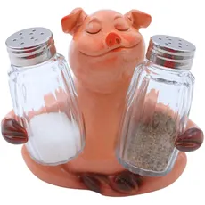 Keramik Schwein mit Salz- & Pfefferstreuer aus Glas, Größe L/B/H 13,5 x 9,5 x 13 cm,