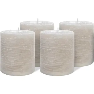 Brandsseller 4er Set Stumpenkerzen 9x10 cm – durchgefärbt & aus Paraffin – rustikale Kerzen mit langer Brenndauer – Dekokerzen für Tischdeko, Weihnachten & Feste – Taupe