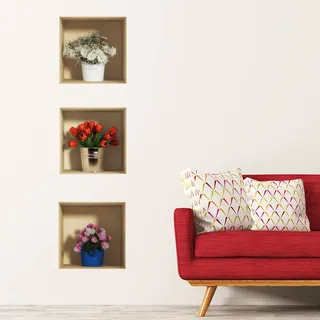 3D-Wandaufkleber, selbstklebend, 3D-Effekt, Blumensträuße, Wandtattoo, Schlafzimmer, Erwachsene, Wandaufkleber, 3D-Dekoration für Wohnzimmer, Wandaufkleber, Trompe, Auge, 40 x 120 cm