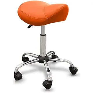 QUIRUMED Pony-Hocker, ergonomisch, mit Stahlgestell, Farbe Orange, Kunstlederpolsterung, höhenverstellbar, gepolsterter Sitz, drehbare Räder, bis 150 kg