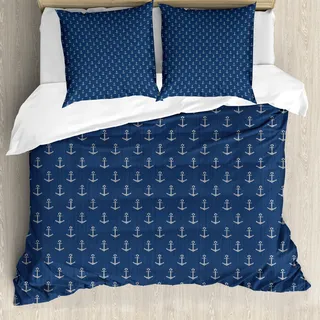 ABAKUHAUS Anker Bettbezug, Nordic Winter-Hipster, Milbensicher Allergiker geeignet mit Kissenbezügen, 155 cm x 220 cm - 80 x 80 cm, Blau Weiss - Blau