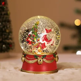 Lewondr Weihnachts-Schneekugel, Weihnachtsmann Beleuchtete Schneekugel mit Schneeflocke, Batteriebetriebene Weihnachts-Wasserkugel, Schneelaterne Weihnachtsdekoration für Haus Schlafzimmer, Rot