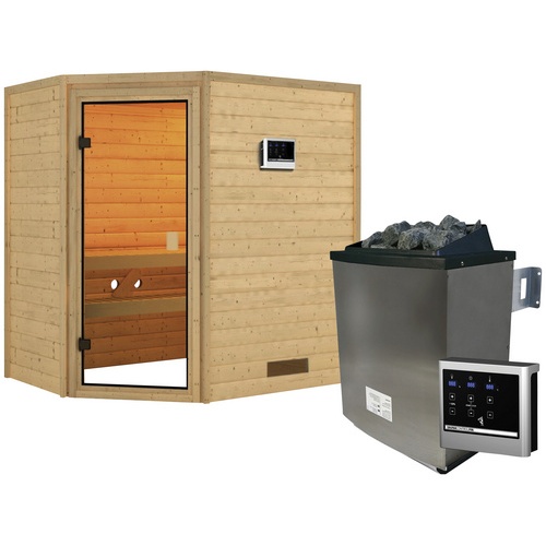 Bild von KARIBU Sauna Svea inkl. 9 kW Saunaofen mit externer Steuerung, für 3 Personen - beige