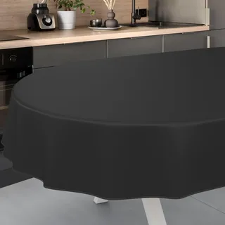 ANRO Wachstuch-Tischdecke Tischdecke abwaschbar Wachstuch Garten-Tischdecke Outdoor Indoor Oval 200x140cm mit Saum Schwarz Wachstuchtischdecke Wachstischdecke wasserabweisend Gartentischdecke