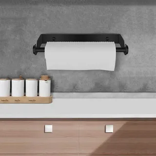Küchenrollenhalter ohne Bohren, Küchenrollenhalter Wand, Papierrollenhalter aus Edelstahl, Küchenrollenspender Küchenrollen Halter Aufbewahrung Organisator, Wandmontage (Black)