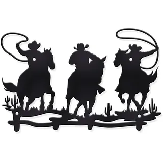 nbeads Western Cowboy Metall Wandkunst, 28.5x18.4cm Eisenpferd Wandkunst Dekor Mattschwarzes Western-Dekor Metall-Wand-Skulpturen für Zuhause Schlafzimmer Wohnzimmer Küche Büro Hotel