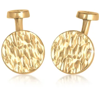 Manschettenknöpfe KUZZOI "Manschettenknopf Plättchen Rund Gehämmert Struktur 925 Silber" Gr. 25, gold, Manschettenknöpfe, Herren, Blacklist, Silber 925 (Sterlingsilber), Manschettenknöpfe, B:13mm