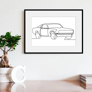 Queence »Shotgun« Auto Kunst Schwarz-Weiß 1 Stk. tlg. HD Premium Poster-Druck inkl. Holzrahmen,