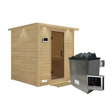 KARIBU Sauna »Sindi«, inkl. 9 kW Saunaofen mit externer Steuerung, für 4 Personen - beige