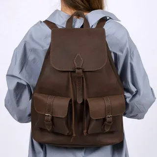 Belveder Herren- und Damen-Lederrucksack, Vintage-Design, braunes Rindsleder, A4-Format, Cityrucksack, Arbeitsrucksack, Schulrucksack, Modell Outlander Z71 - Braun