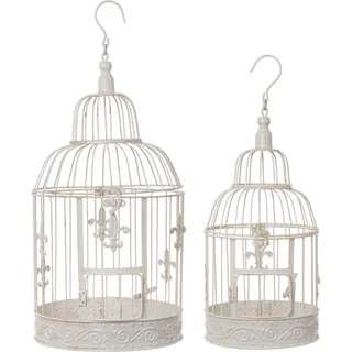 Moritz Deko-Vogelkäfig weiß rund 2er Set mit Fleur de Lis verziert Pflanzkäfig Dekokäfig für Blumen Kerzen Dekoration Hängedeko Windlicht